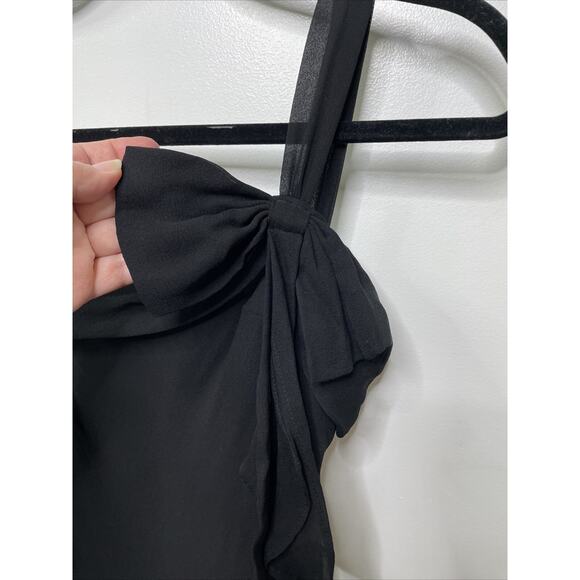 Y2K Nine West Silk Black Midi Dress Ruffle Bow Dark Fairy Witchy Coquette Whimsy - Picture 3 of 11